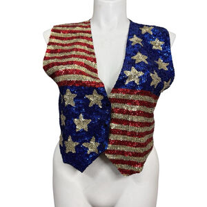 Vintage Match Ups American Flag Sequin Vest Patriotic Red White Blue Size M